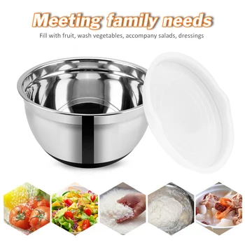 

18cm/20cm/24cm Stainless Steel Mixing Bowl With Lid Non-Slip Kitchen Cooking Tools Bowl For DIY Cake Bread Pastries Salad Mixer