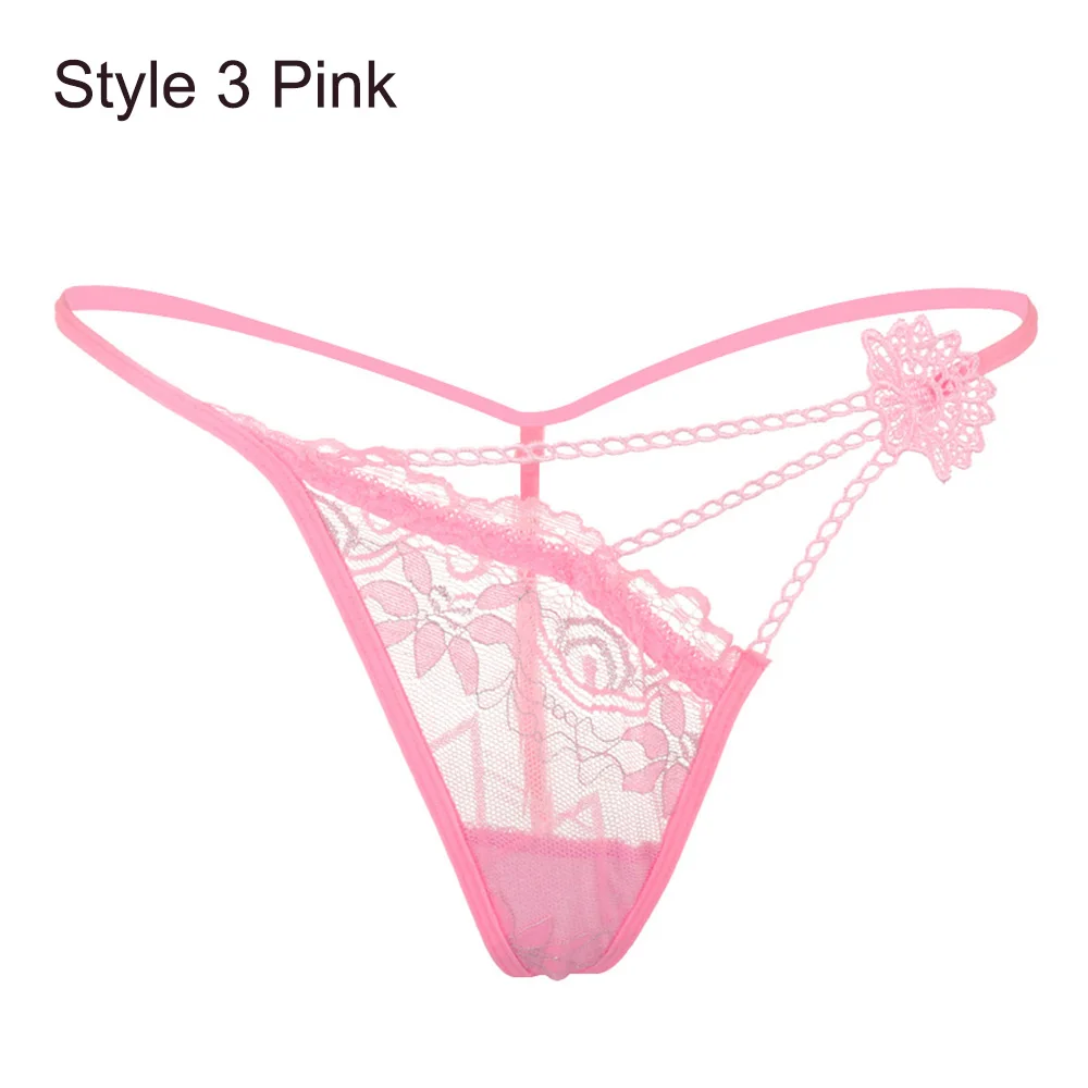 Style 3 Pink Женское сексуальное, Эротическое белье стринги кружевные цветы трусики с низкой посадкой трусы сексуальное Т-образное Прозрачное нижнее белье модные трусы - Цвет: Style 3 Pink