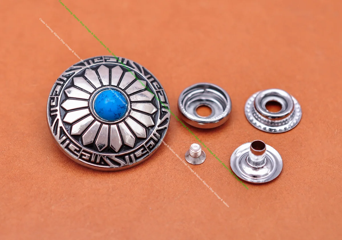 10X Bling Silver Flower Turquoise Conchos For Leather Craft Belt Wallet Decor 