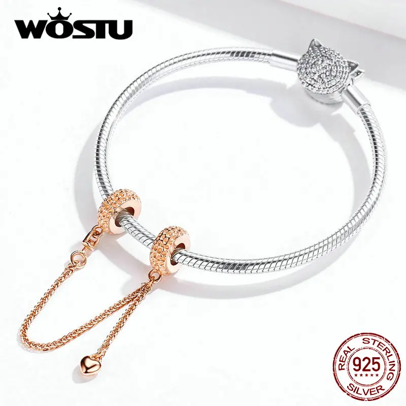WOSTU, 925 пробы, серебряная цепочка безопасности, шарм, Европейское сердце, бусина, подходит для оригинального браслета, Кулон, модное ювелирное изготовление, FIC1112