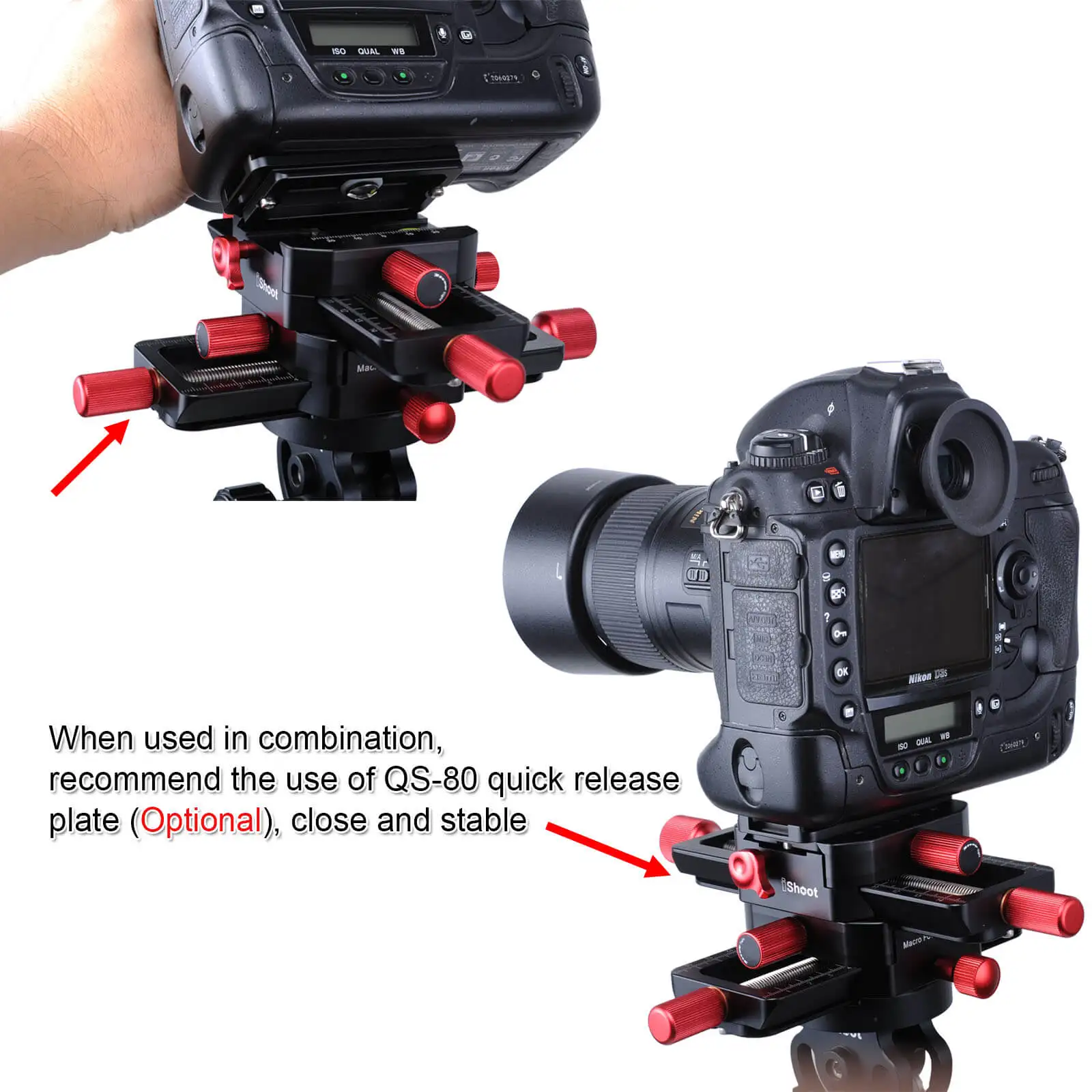 150mm 4-way Macro Focusing Rail Slider Head With Arca-Swiss Fit Clamp Quick Release Plate for Tripod Ballhead Canon Sony Camera