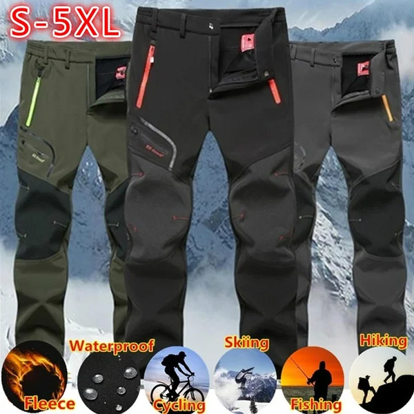 Winter Men's Waterproof Pants Outdoor Hiking Camping Fishing Sports Trousers Male Casual Soft Shell Fleece Warm Cargo Pants 5XL 1