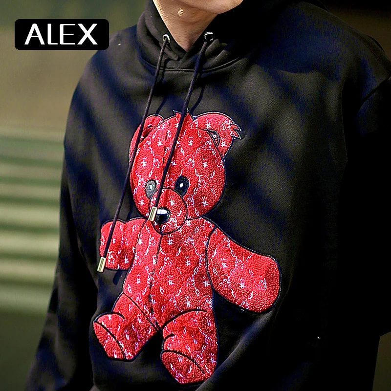 Alex Plein Sweatshirt Men 100% Cotton Teddy Bear Embroidery