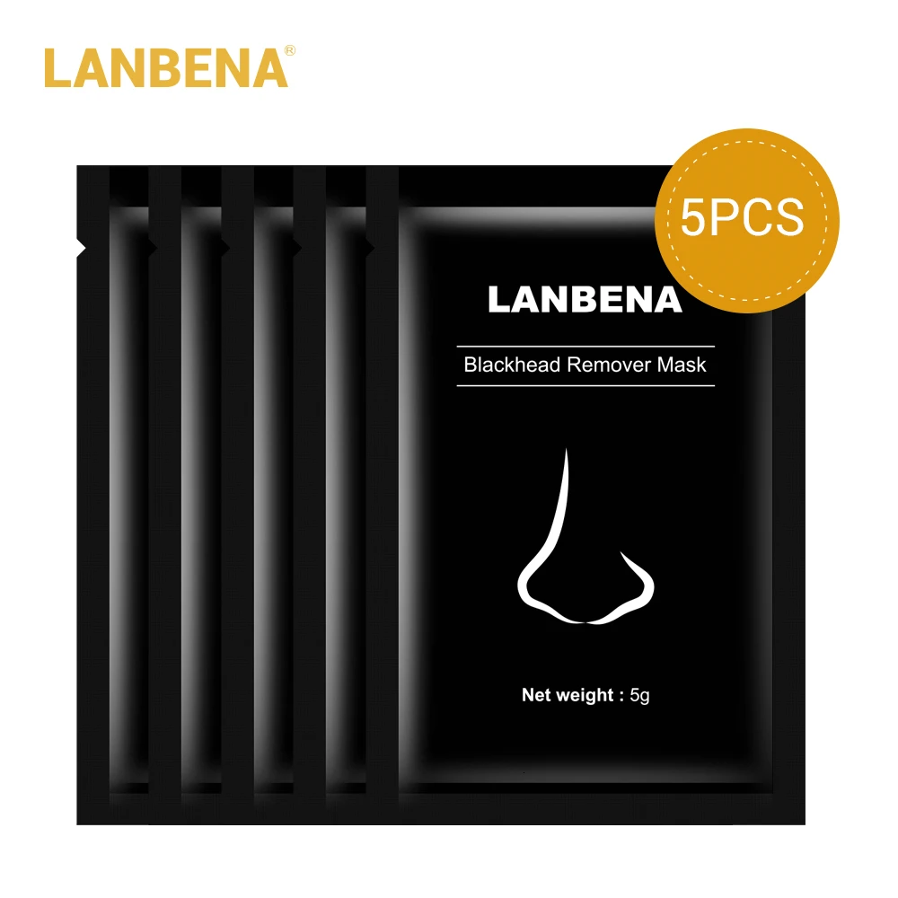 5pcs LANBENA, черная маска для удаления черных точек на носу, уход за лицом, лечение акне, Очищающая маска, полоска пор, уход за кожей, Очищающая маска, контроль жирности - Цвет: 5pcs