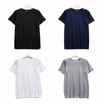 

Men Ice Silk Short Sleeve Solid Color Round Neck Ice Silk T-shirt Short Sleeve Quick-drying Clothes Slim Fitness Undershirts