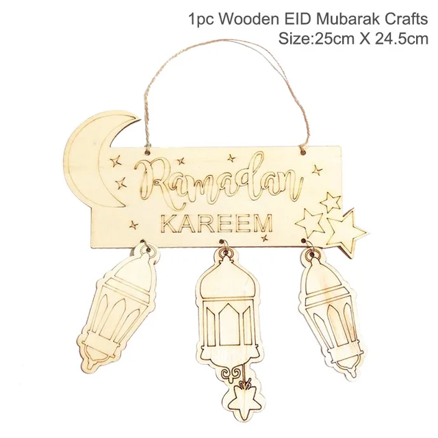 EID Mubarak Wooden Pendant with LED Candles Light Ramadan Decorations For Home Islamic Muslim Party Eid Decor Kareem Ramadan Style15