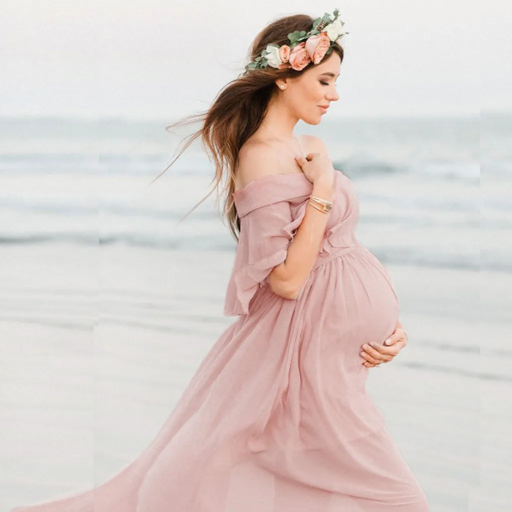 Кружевное длинное платье для беременных реквизит для фотосессии с коротким рукавом с оборками однотонное платье вечернее длинное платье для беременных|Платья|   | АлиЭкспресс
