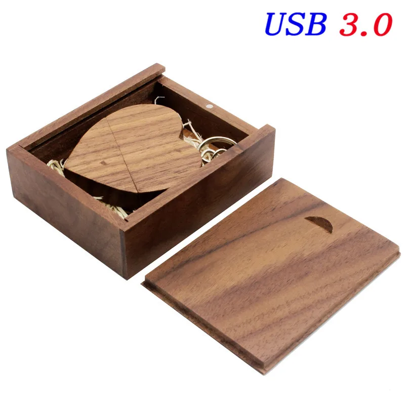 SHANDIAN USB 3,0(более 10 шт бесплатный логотип) грецкий орех деревянное сердце+ Подарочная коробка USB флэш-накопитель USB креативный Флешка 8 ГБ 16 ГБ 32 ГБ 64 ГБ - Цвет: Walnut wood