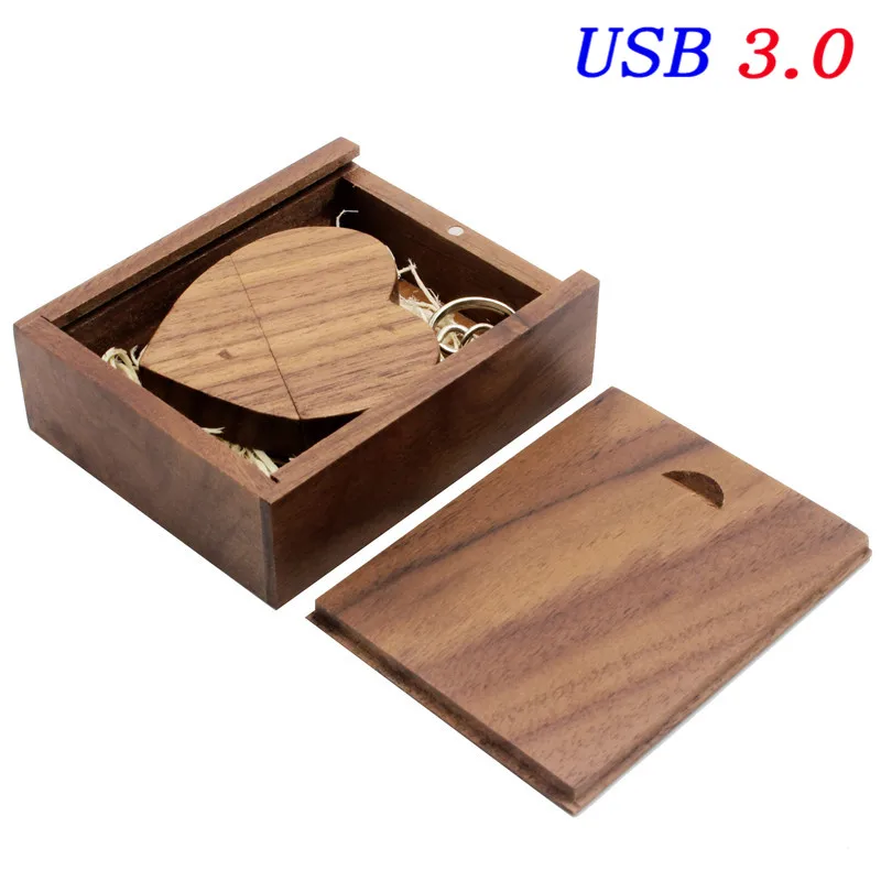 Walnut wood SHANDIAN USB 3,0(более 10 шт бесплатный логотип) грецкий орех деревянное сердце+ Подарочная коробка USB флэш-накопитель USB креативный Флешка 8 ГБ 16 ГБ 32 ГБ 64 ГБ - Цвет: Walnut wood