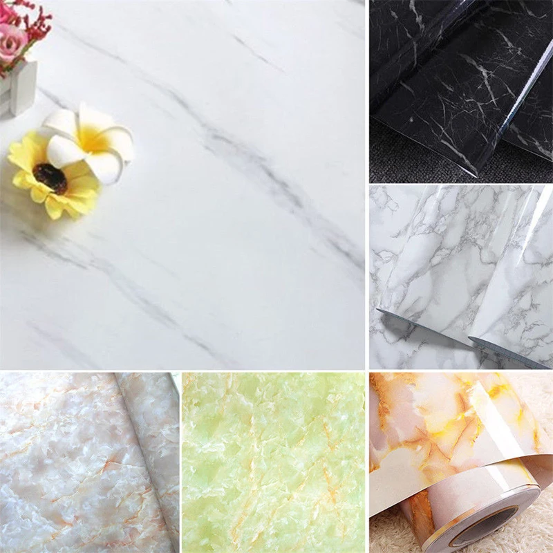 JX-LCLYL Self Adhesive Marble Effect Contact Paper Film Wall Covering Peel-Stick Decor