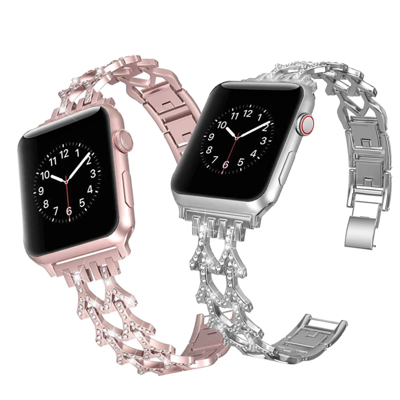 Ремешок для часов Apple Watch из нержавеющей стали 38 мм 42 бриллиантовый Дамский