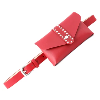 

Women Pouch Small Bag Packs Casual Waist Belt Gifts Wallet With Rivet Fashion PU Leather Solid Purse Girls Daily