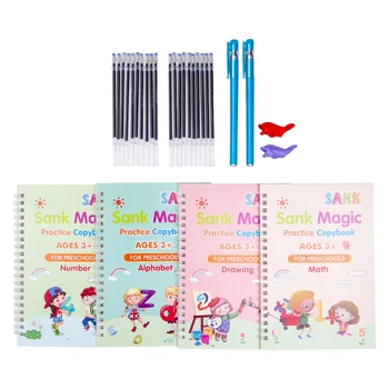 

4 Books Reusable Copybook For Calligraphy Learn Alphabet Painting Arithmetic Math Children Kids Handwriting Practice Letter Toys