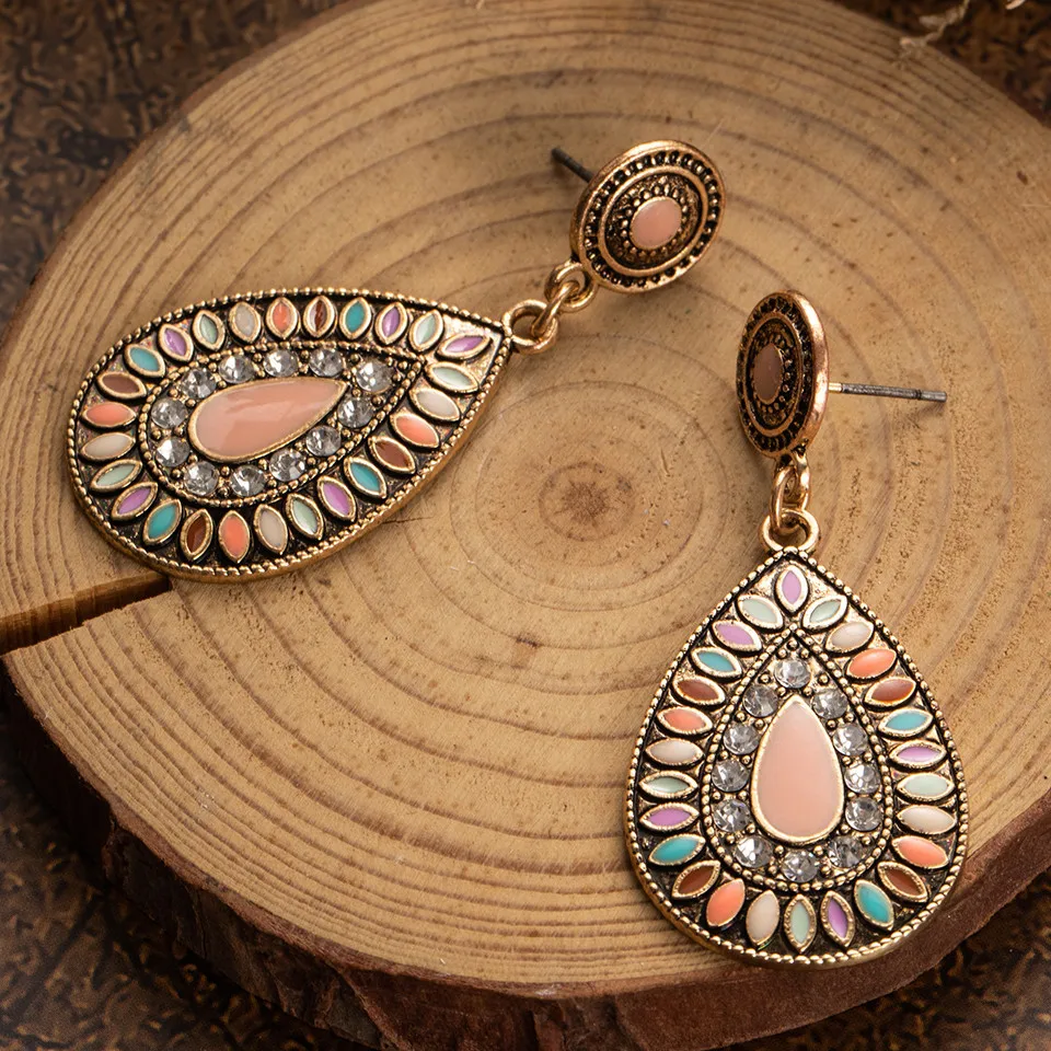 Ethnic Big Long Water Drop Earrings for Women Bohemian Vintage Metal Colorful Flowers Wedding Statement Earring Indian Jewelry (10)