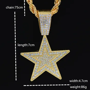 

Cross Border Hip Hop In Europe And America With Five Pointed Star Pendant, Big Twist Chain, Genuine Gold Plating, Popular Hip Ho