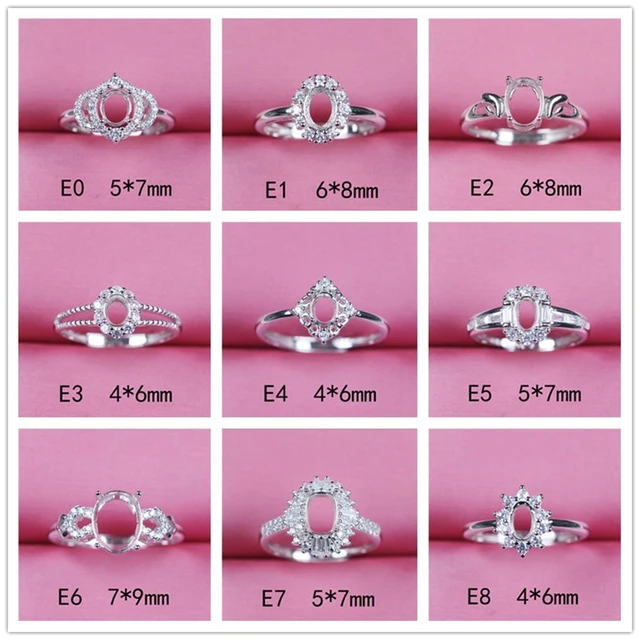 Ring Settings blank with prongs without stones jewelry making diy 925  silver oval shape women adjustable