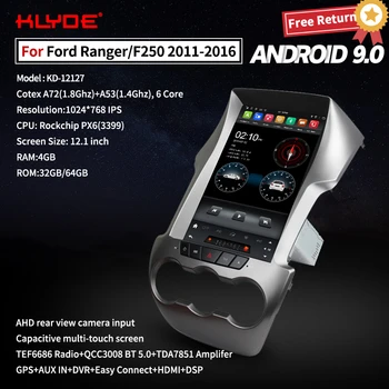 

Klyde Android 9.0 Tesla Style For Ford Ranger F250 2011-2016 Car Radio Recorder Navigation GPS Multimedia Player DSP DAB BT
