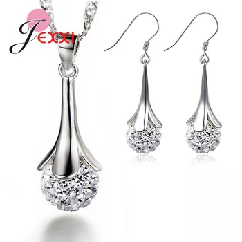 

2020 New Fashion Jewelry Sets Women 925 Sterling Silver Statement Ball Pendant Necklace Eardrop Earring Jewelry Lovers Gift