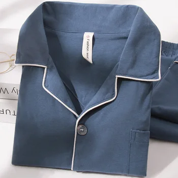 겨울 블루 모달 잠옷 남성용 긴 소매 홈 의류 파자마 옴므 버튼 다운 잠옷 Nightwear PJs Pijamas Homme