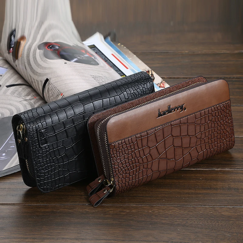 European and American fashion men's wallets long leather double zipper large capacity male business clutch wallet