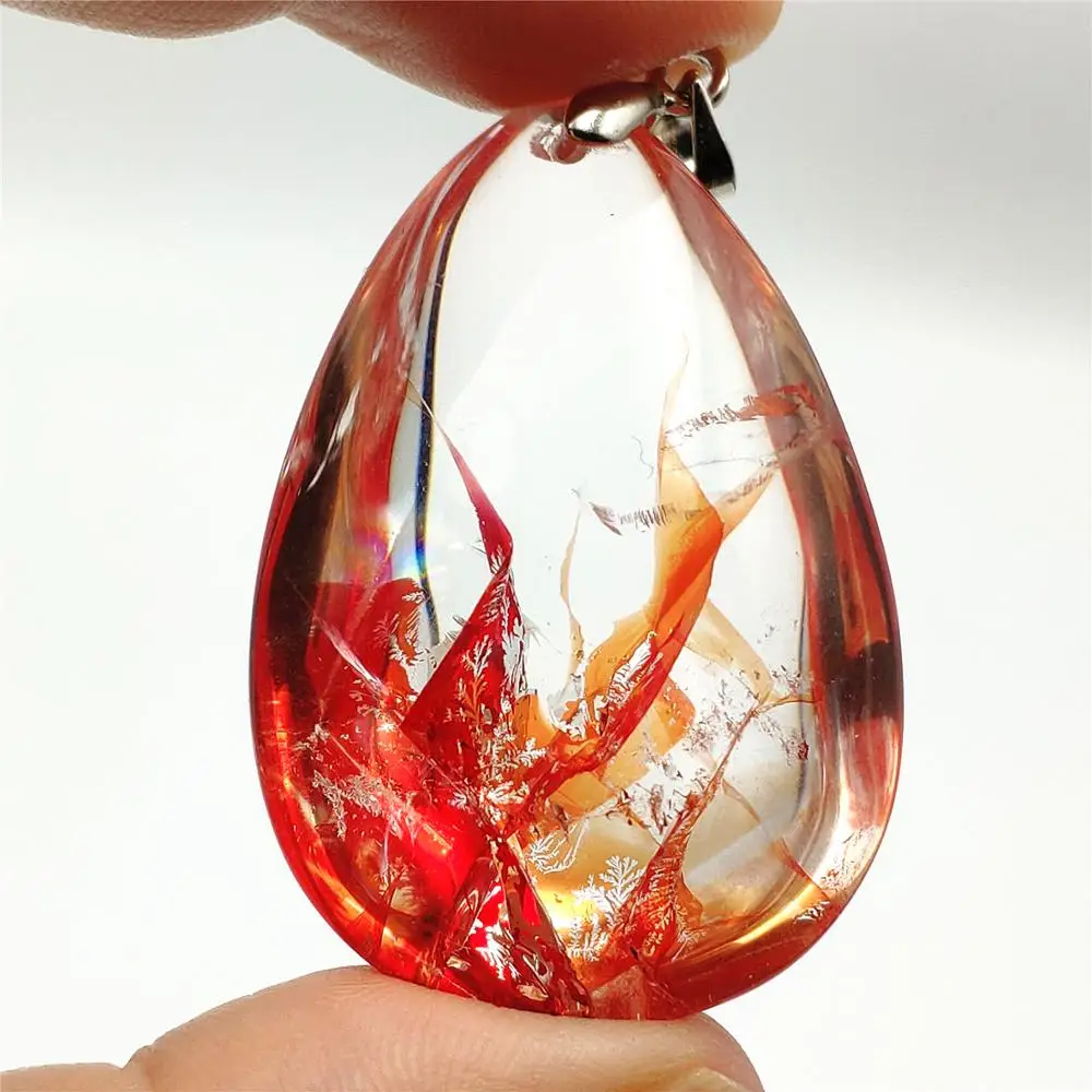 

Top Natural Red Limonite Phantom Quartz Crystal 41x28x17mm Multi-inclusions Tree Necklace Pendant Women Man Rare Fashion AAAAA