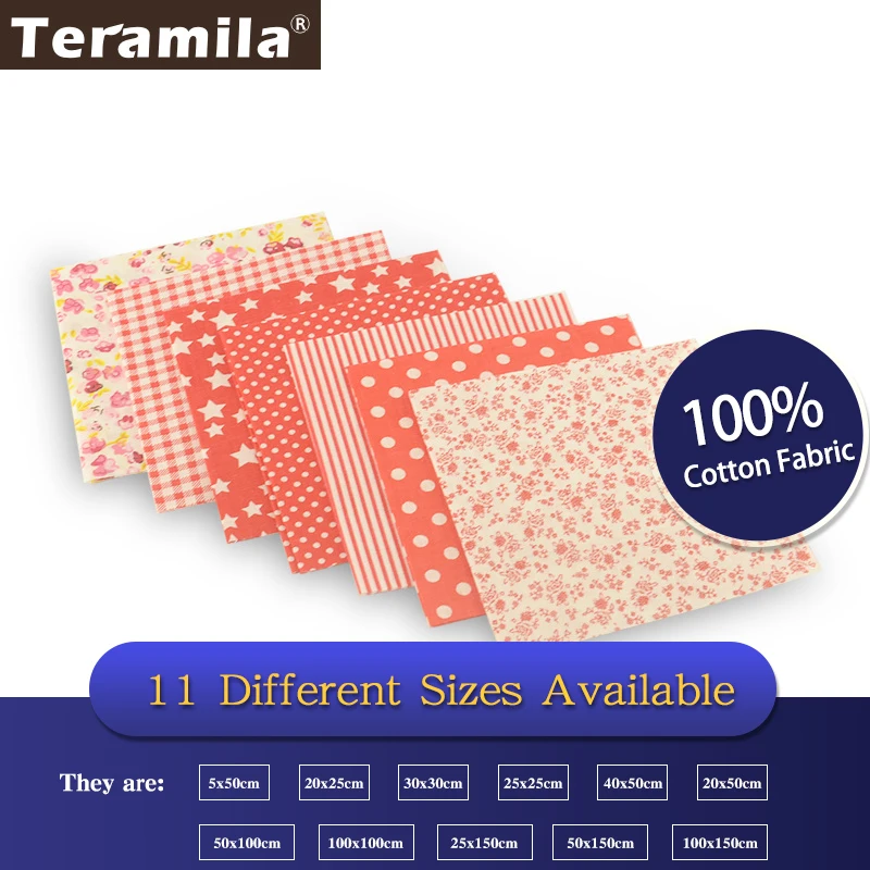 Teramila 7 Design Red Color Plain Cotton Fabric Differnent Style for Needlework Sewing Patchwork Material Home Meter Textile Toy