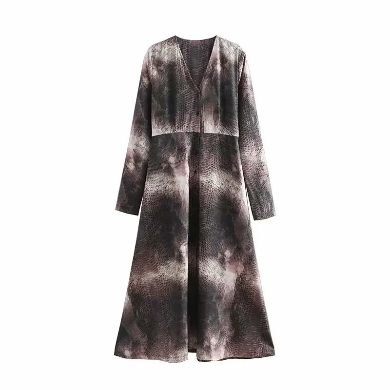 

Europe And America 2019 Early Spring New Style Loose Animal Print Floral Printed Dress