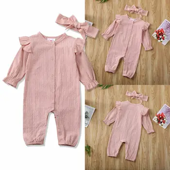 

Toddler Baby Girl Kid Fly-Sleeve Romper Jumpsuit Tops Headband Outfit Clothes