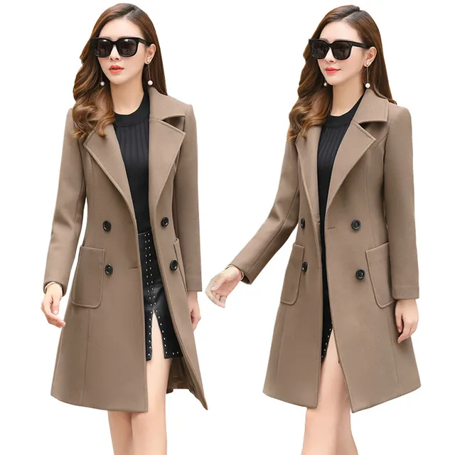 US $24.95 2019 New Autumn Winter Woolen Women Jacket Coat High quality Long Slim Blend Outerwear Female Ladie