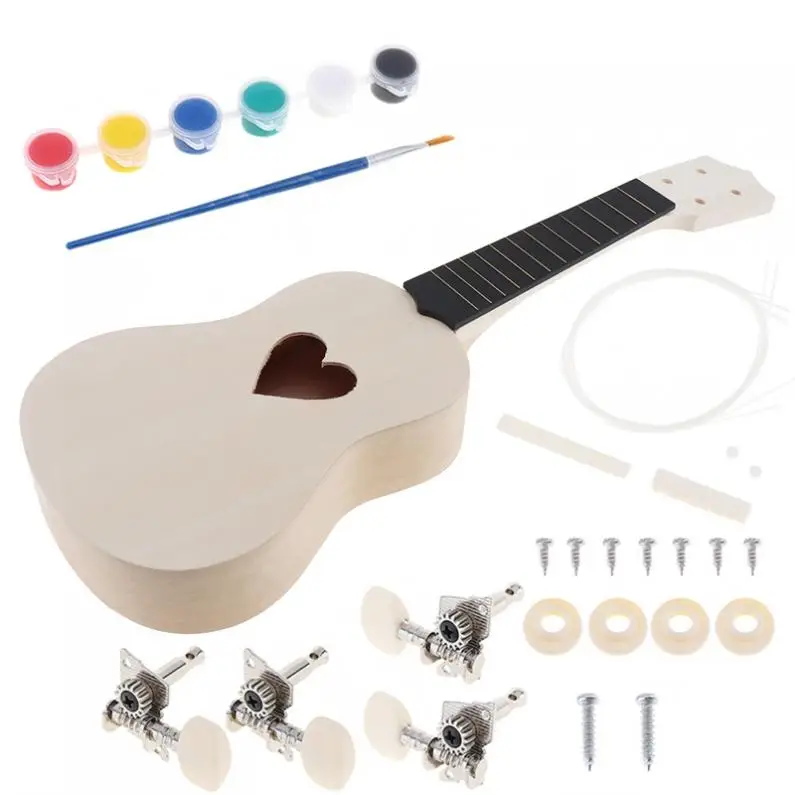 21 дюймов сопрано Гавайские гитары укулеле DIY Kit липа Гавайские гитары с отверстием в форме сердца картина ручной работы родители-дети Акция Горячая