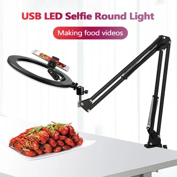 

photography lighting 10inch/260mm USB LED Selfie Round Light Dimming Fill Lamp with Smartphone Clip LED Light for Makeup Video