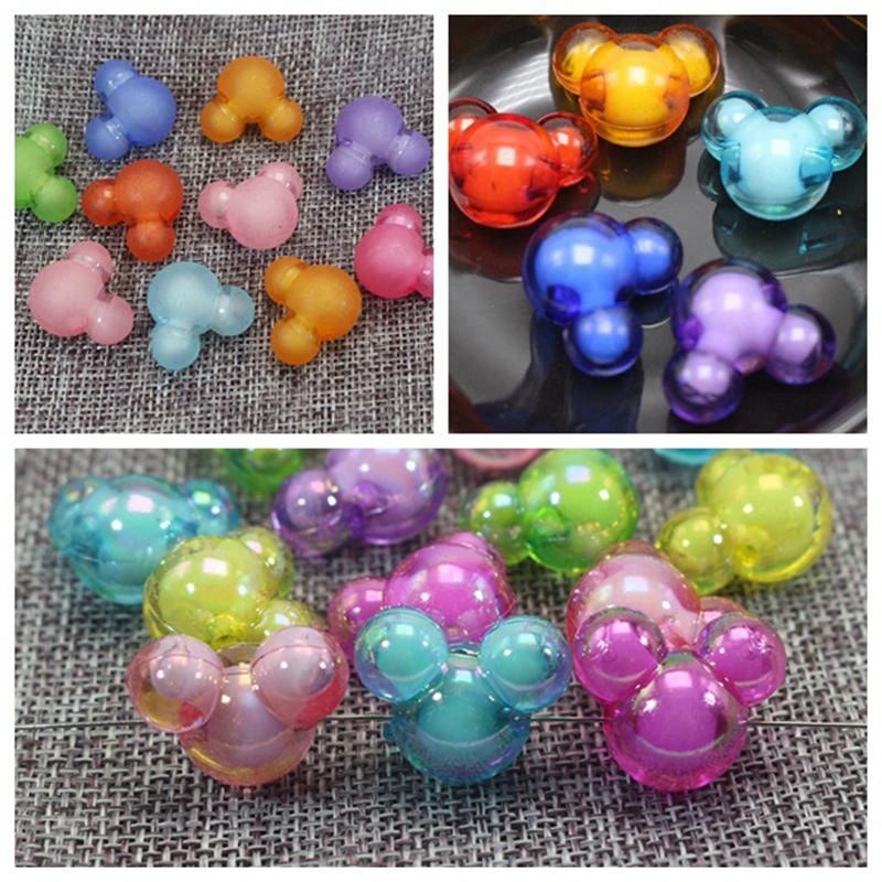 25 Mixed Color Acrylic Mouse Face Chunky Beads 22X18mm Various Style Bead Inside 