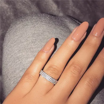 

European and American Hollywood Three Rings Authentic S925 Sterling Silver Zircon Engagement Ring Female Ring Bride Jewelry
