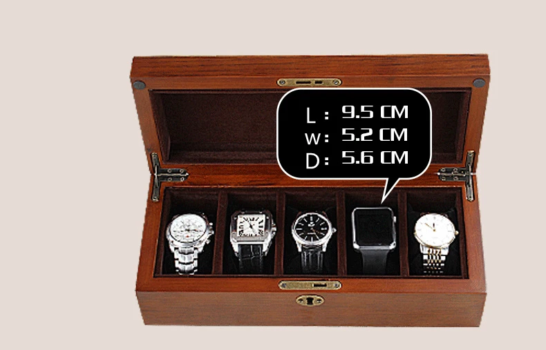 2022 New Luxury 5 Slots Solid Wooden Watch Box Watch Holder Wood Jewelry Organizer Box for Man Gift