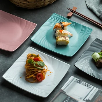

Japanese Dinner Plate Black Matte Ceramic Square Western Food Steak Plate Modern Kitchen Breakfast Dessert Sushi Plate Tableware