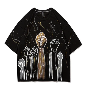 

Mens Hand Painting Print T shirt Oversize Tshirts 2020 Summer Unisex 100%Cotton Retro Streetwear Couples Short Sleeve Tops