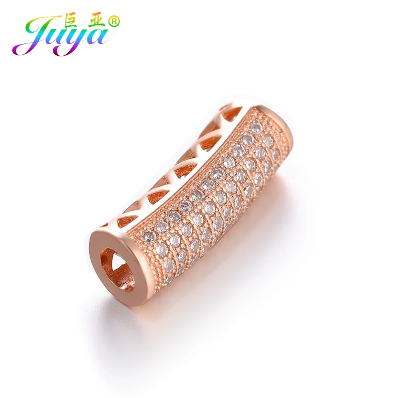 Juya DIY золотые/серебряные/розовые золотые разделительные бусины, поставки, микро проложенные циркониевые изогнутые трубчатые бусины для изготовления ювелирных изделий из натурального камня и жемчуга - Цвет: Rose Gold