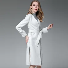高級カシミヤロングコートの女性 2020 秋固体ベージュ両面ウールビーズコートストリートベルトオフィス生き抜く女性(China)