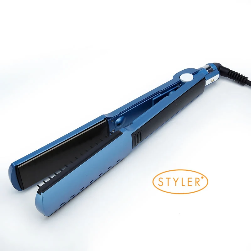 Высококачественный Профессиональный нано титановый Керамический выпрямитель для волос, утюжок для регулировки температуры, влажный и сухой синий цвет
