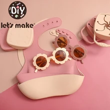 Let's Make – ensemble de biberons en Silicone, 3 pièces, lunettes de soleil, tasse pour enfant, pliable, sans BPA, alimentation pour bébé, bavoir étanche antidérapant, cadeau 
