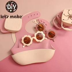 Let's Make 3Pcs Feeding Bottle Set Sunglasses Silicone Snack Kid Cup Foldable BPA Free Baby Feeding Non-slip Waterproof Bib Gift