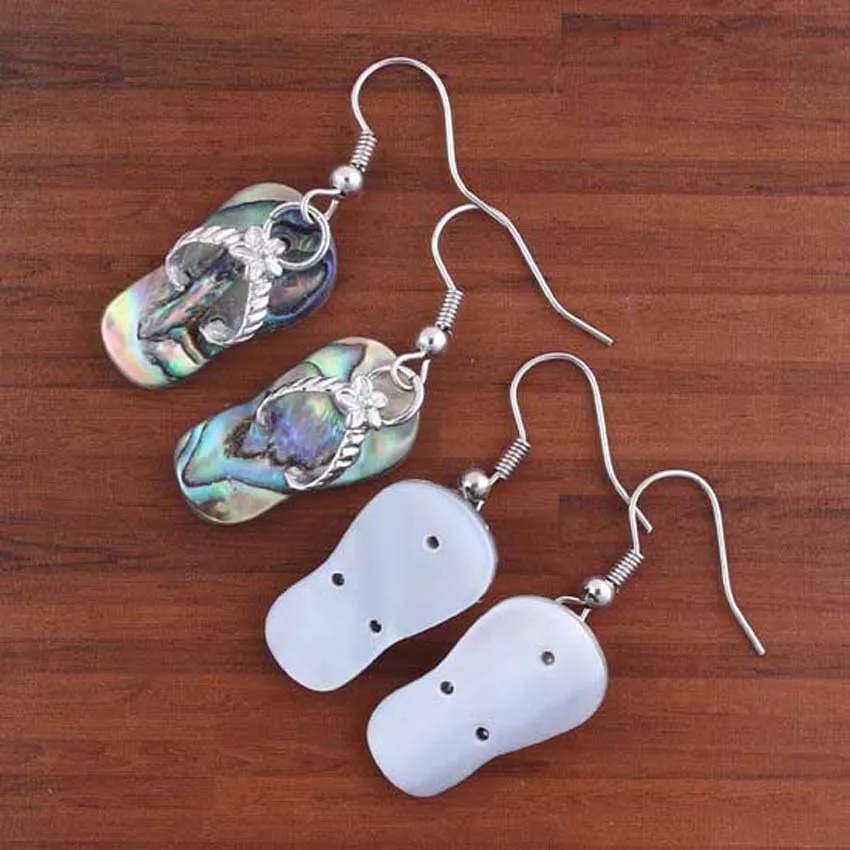KFT Silver Plated Natural Stone Slipper Abalone Shell Dangel Hook Earring Women Fashion Jewelry - Image 4