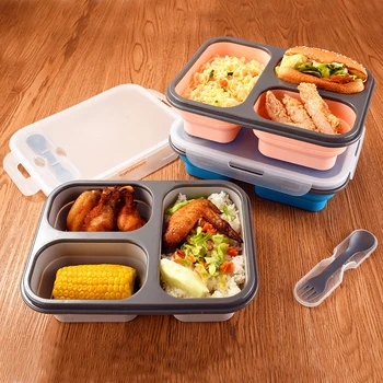 

Kids Feeding Food Bowl School Lunch Box Child Tableware Learning Dishes Silicone Service Plate Folding Bowl Baby Dinnerware Set
