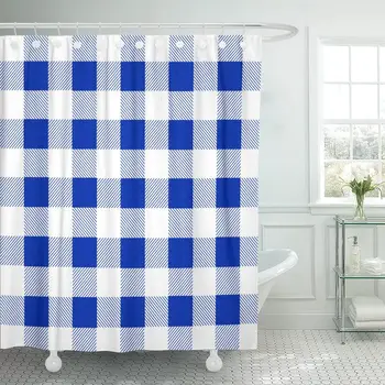

Buffalo Blue and White Lumberjack Plaid Check Abstract Shower Curtain Waterproof 72 x 72 inches Set with Hooks