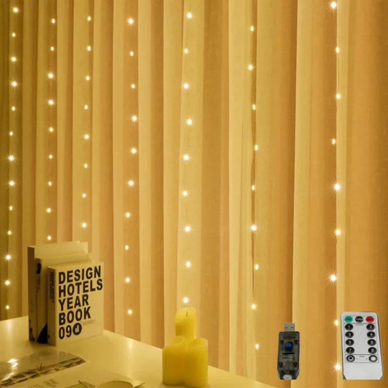 

Fairy Lights Garland Curtain Lamp Remote Control USB String Lights Garland Curtain Christmas Lights Outdoor Led Curtain Holiday