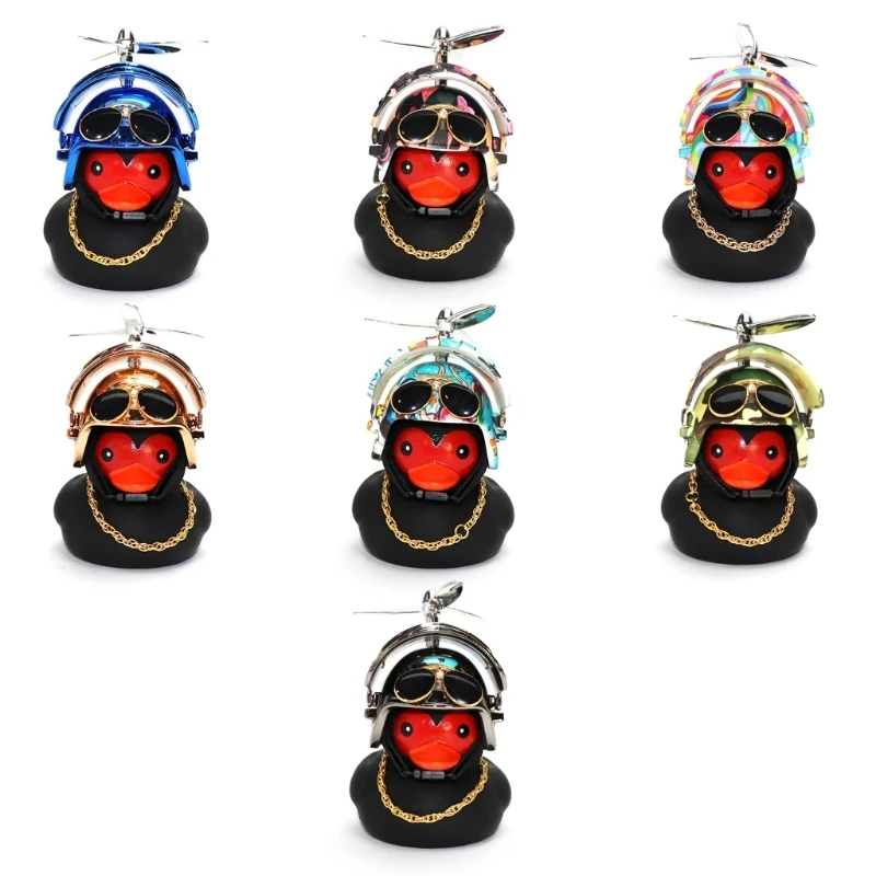 Adornos de goma para salpicadero de coche, pato negro, con casco de hélice