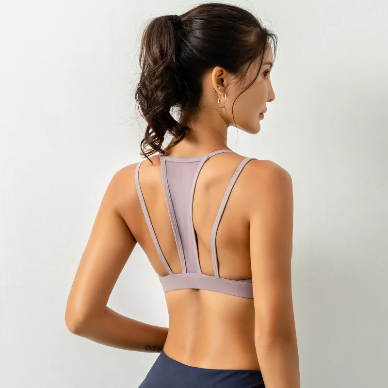 COLORVALUE Gathering Shaping Yoga Bra Beauty Back Fitness Top Sexy Shoulder Strap Sport Bra Top High Impact Tops for Women