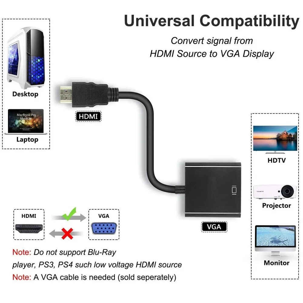 HDMI в VGA адаптер с aduio кабелем HDMI разветвитель в VGA конвертер цифровой аналоговый HD 1080p для ПК ноутбук планшет HDMI кабель