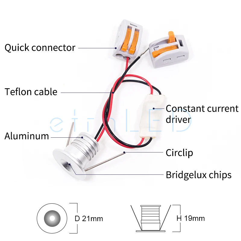 EtrnLED 1W 미니 Led 자리 12V 24V Recessed 램프 포커스 색상 주방 옷장 계단 쇼케이스 실내 천장 스포트 라이트 드라이버