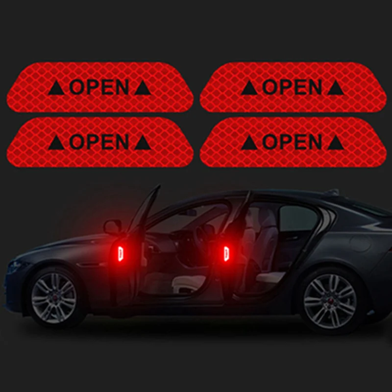 4 шт./компл. Автомобильная открытая светоотражающая лента предупреждающий знак ночного вождения безопасность освещение светящиеся аксессуары лента наклейки на дверь машины - Цвет: RD
